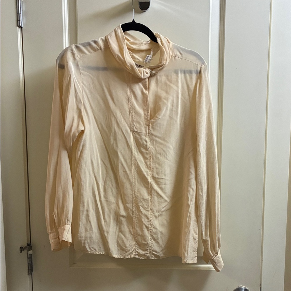 Vintage silk paradise cream 100 percent silk asymmetric blouse size 10 or small